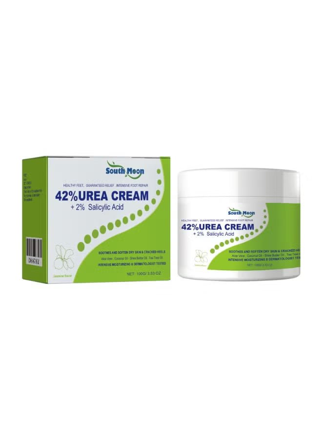 South Moon Urea Cream with 2% Salicylic Acid, moisturizing skincare for dry, rough skin, in a white tube with green accents.