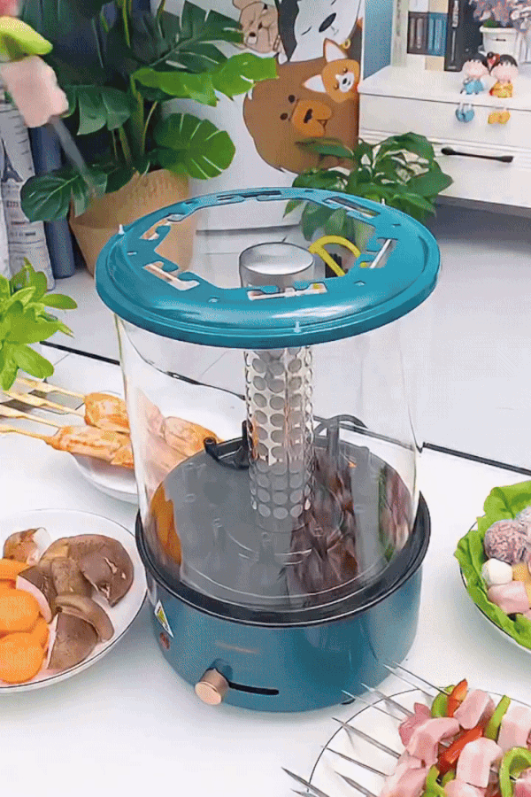 Electric rotating grill by Bazaar E Arab, showing a sleek, compact design with rotating grilling surface for even cooking.