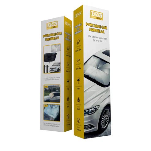Portable Denx Car Umbrella by My Store, compact and foldable, providing shade and protection for vehicles from sun and rain.