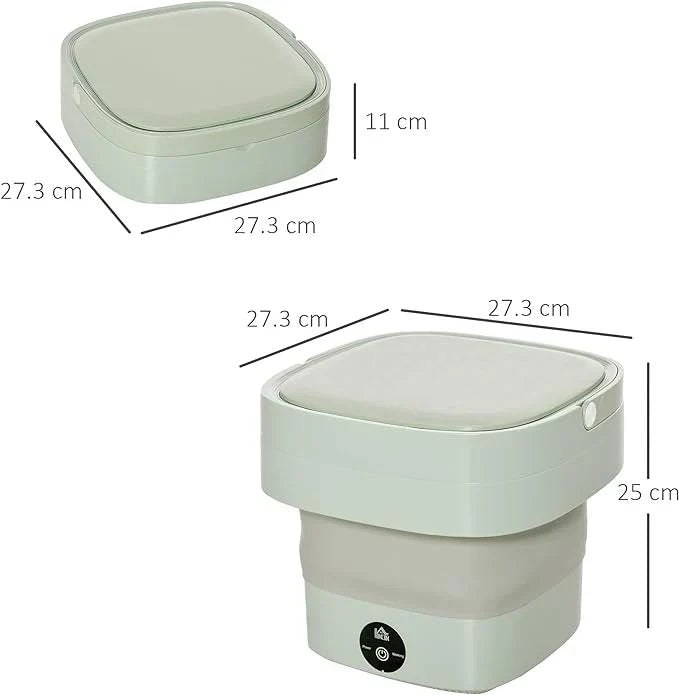 Bloom Mart foldable mini laundry machine in compact, portable design with a white plastic body and control panel.