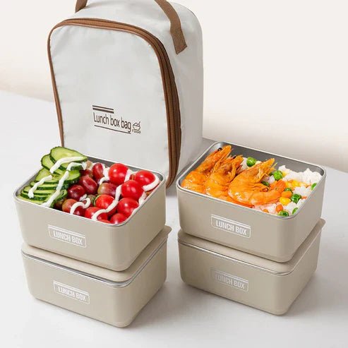 My Store lunch box set with insulated carry bag, featuring multiple containers and a secure zipper closure for meal portability.